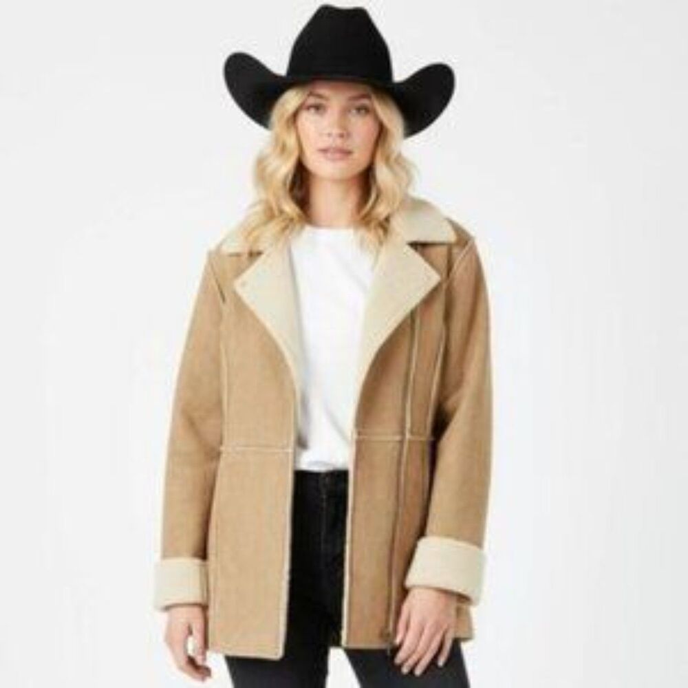 Austin Clothing Co. Tan Suede Shearling Coat L